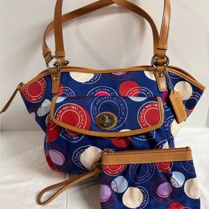 Coach Leah Polka Dot Snaphead Tote Shoulder Bag Set